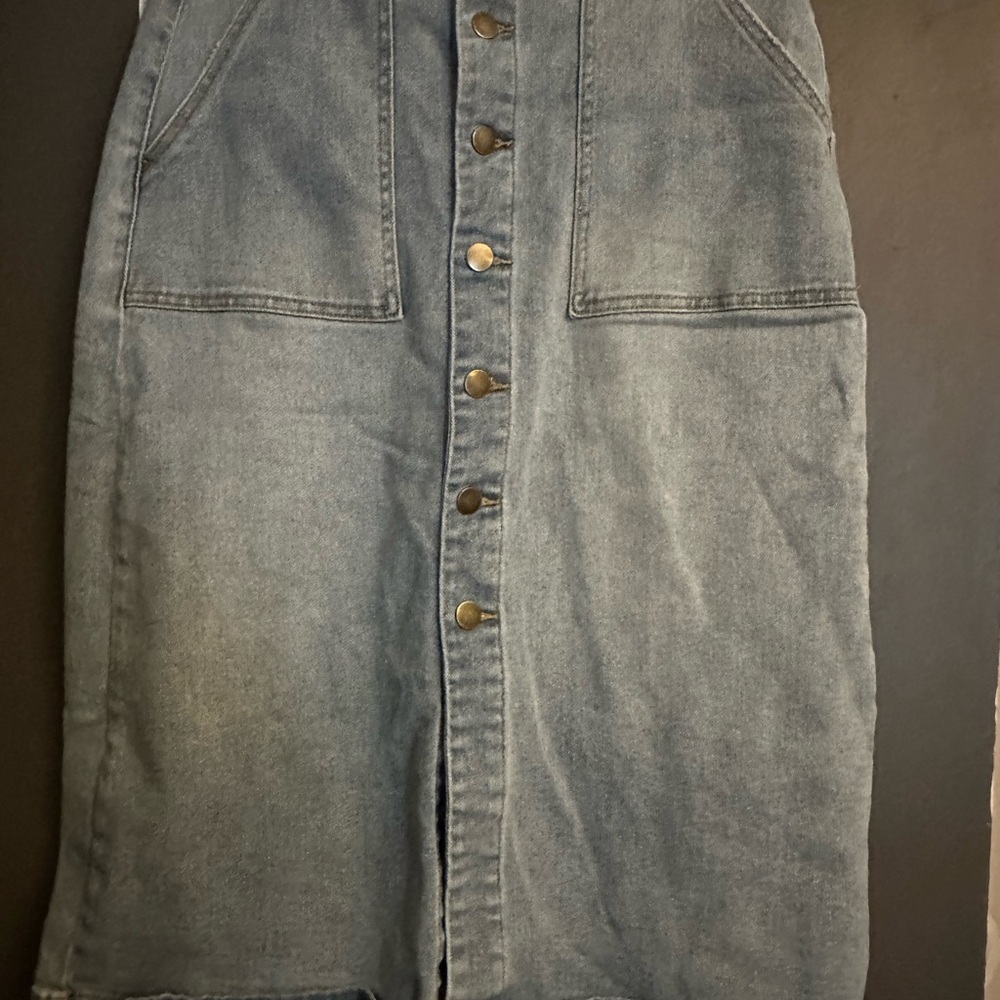 Denim Button-Front Skirt